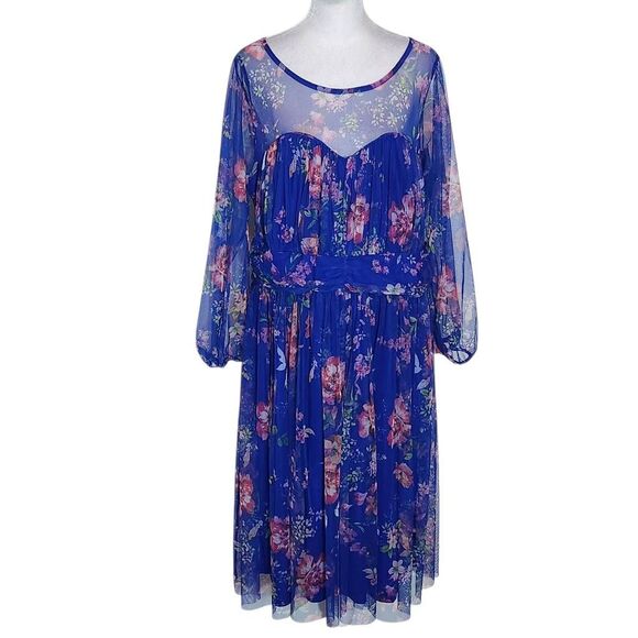 Candalite Women's Blue Floral Dress Size 1X Plus Size Wedding Guest Dress - Picture 1 of 10